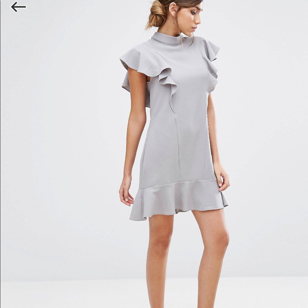 Grey London Ruffle Dress with Peplum Hem